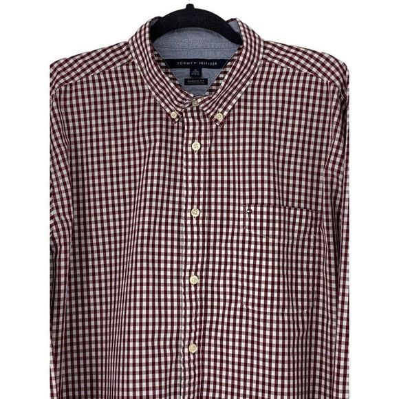 Mens Tommy Hilfiger XL Red Check Oxford Button Up Shirt Classic Fit EUC 3794 - Picture 2 of 10
